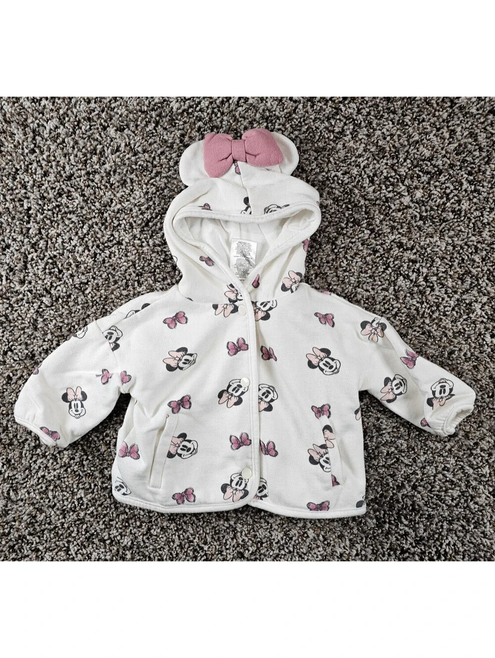 Disney Baby Girls Sz 6M Button Up Hooded Jacket Minnie Mouse Bow White